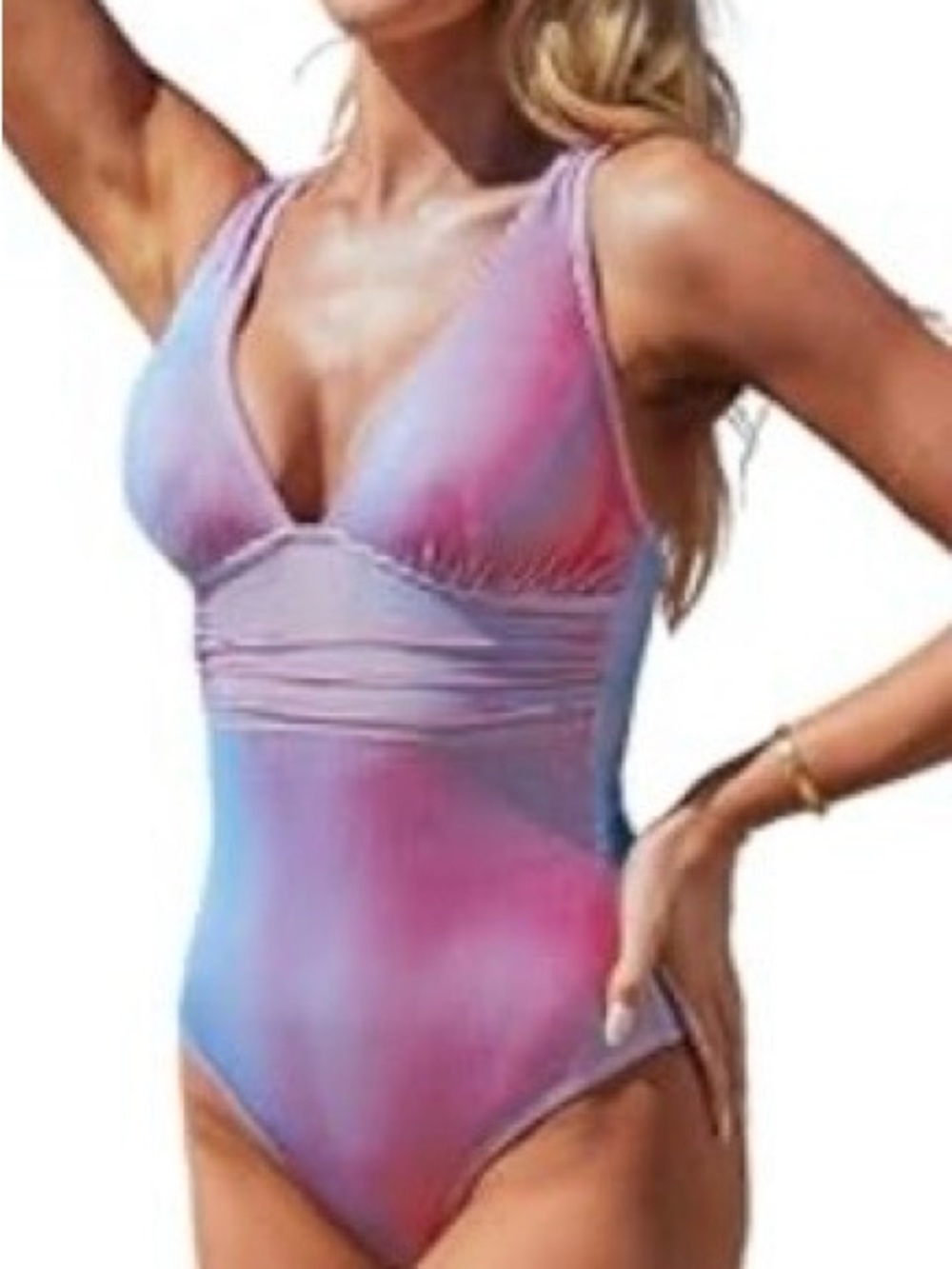 CUPSHE Tie-Dye Pastel One-Piece Swimsuit - Pink & Blue - XS